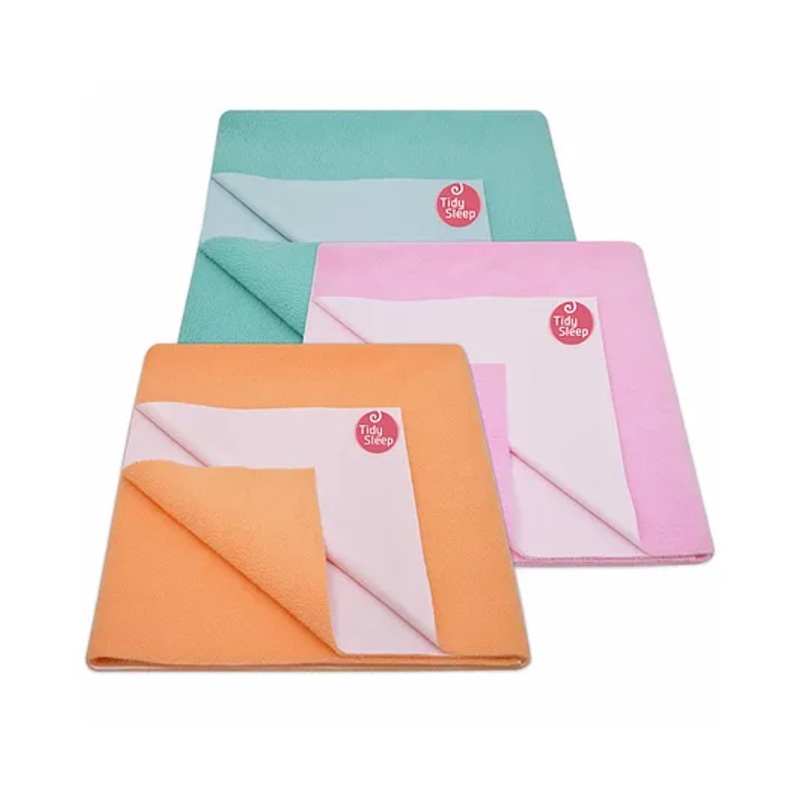 TIDY SLEEP Ultra Absorbent Baby Dry Sheets & Bed Protector Medium Pack of 3 – Sea Green Pink Peach