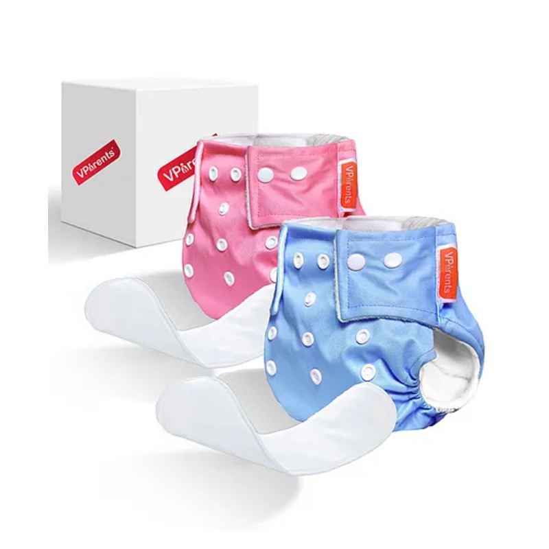 VParents Solid Washable Baby Cloth Diaper Reusable Adjustable Size Waterproof Pocket Cloth Diaper Nappie With Insert Pack of 2 – Pink & Blue