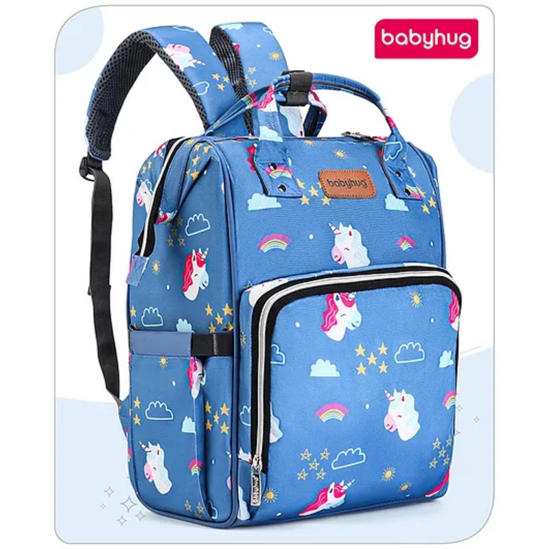 Babyhug Multipurpose Spacious Diaper Backpack Unicorn Print – Blue