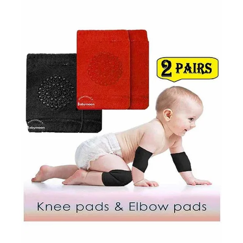 Babymoon Baby AntiSlip Stretchable Knee Cap Elbow Safety Protector Set Of 2 – Black & Red