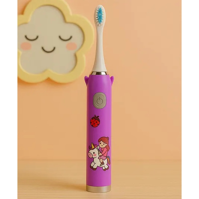 Badal Kidz Children’s Electric Toothbrush with Cartoon Characters, Soft Bristles Battery Operated Kids Cartoonic – Purple