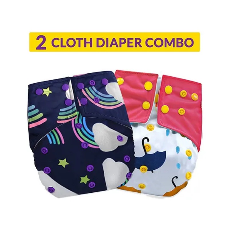 Bembika Reusable Cloth Diapers Multi Print Pack of 2 – White Blue