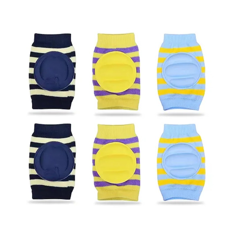 Chinmay Kids Crawling Anti-Slip Padded Stretchable Elastic Cotton Soft Breathable Comfortable Knee & Elbow Cap Safety Protector with Lining Pattern Pack of 3  – Multicolour