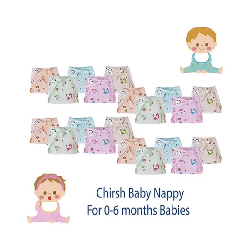 Chirsh Hosiery Cotton Cloth Nappies Dino Print Pack of 20 – Multicolor