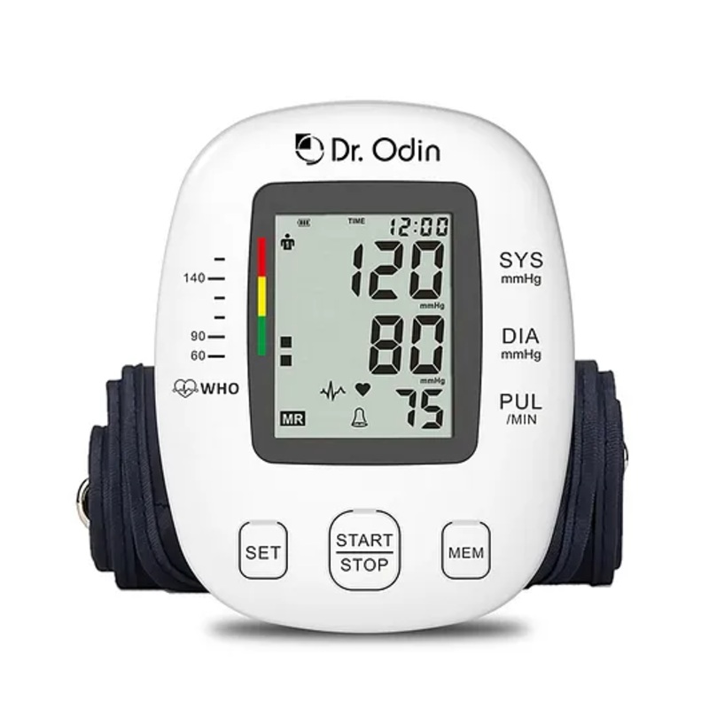 Dr. Odin OBP104 Pulse Mini Digital Blood Pressure Monitor for Accurate BP & Pulse Readings | LCD Display | 2×60 Memory Records | Large Cuff (22-42 cm) | USB Port | WHO Indicator | 1-Year Warranty