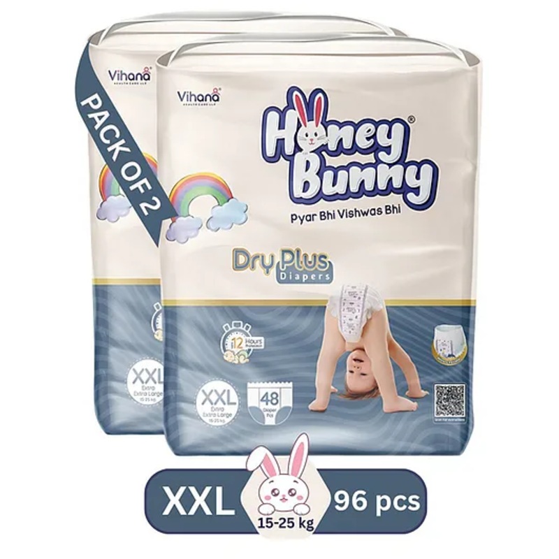HONEY BUNNY Baby Diaper Pants Super Soft Dry Plus 12 Hour protection – Pack of 96 XXL – XXL