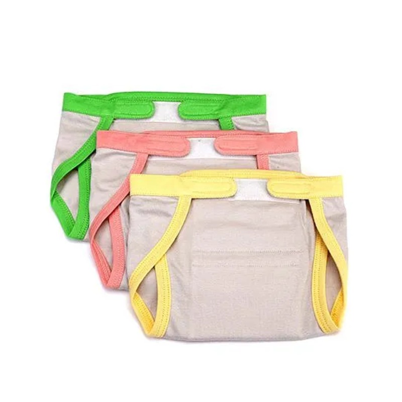 Mi Dulce An’ya Organic Cotton Nappies With Velcro Closure Set of 3 – Grey Yellow Peach Green