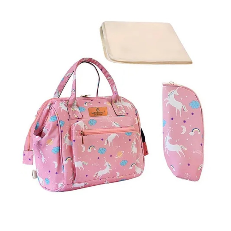 Motherly Nano Diaper Bag Small Diaper Bag for Mothers for Travel Combo Set with Accessories Baby Bag for Mother Travel Diaper Bag for Baby (Unicorn Pink)