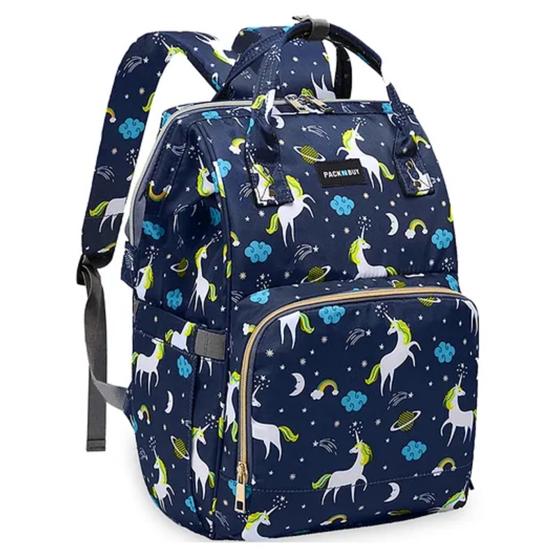 PACKNBUY Diaper Bag Backpack Unicorn Print Baby Travel and Storage Bag – Dark Blue