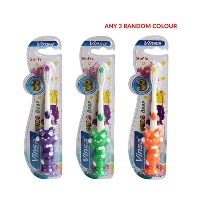 PASSION PETALS Bear Design Toothbrush Pack of 3 (Colour May Vary)