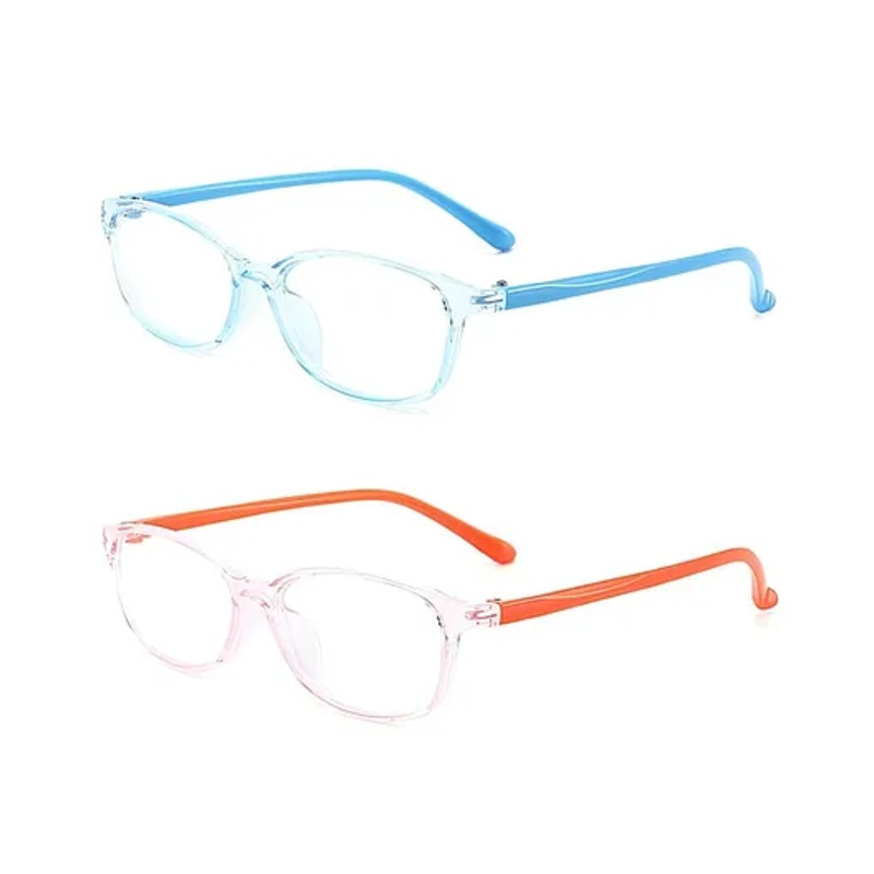 SYGA Pack of 2 Kids Anti-Blue Light Blocking Lightweight Retro Round Frame Glasses for Age 6 to 12 Years old (Orange & Blue)
