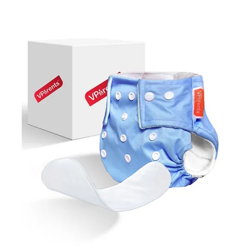 VParents Solid Washable Baby Cloth Diaper Reusable Adjustable Size Waterproof Pocket Cloth Diaper Nappie With Insert – Blue