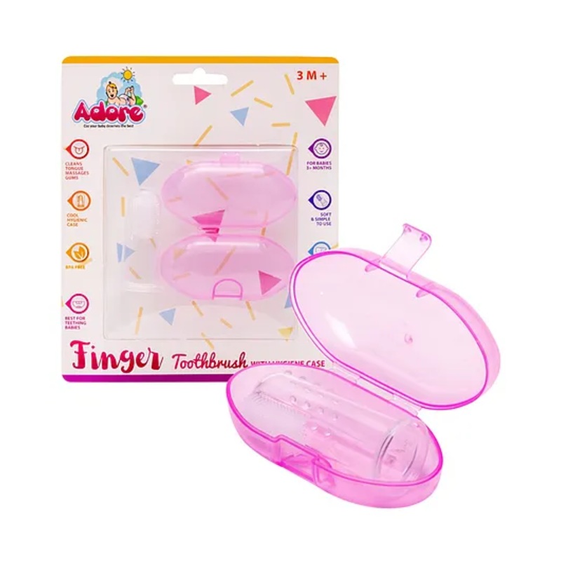 Adore Baby Fingerbrush with Hygiene Storage Case- Pink