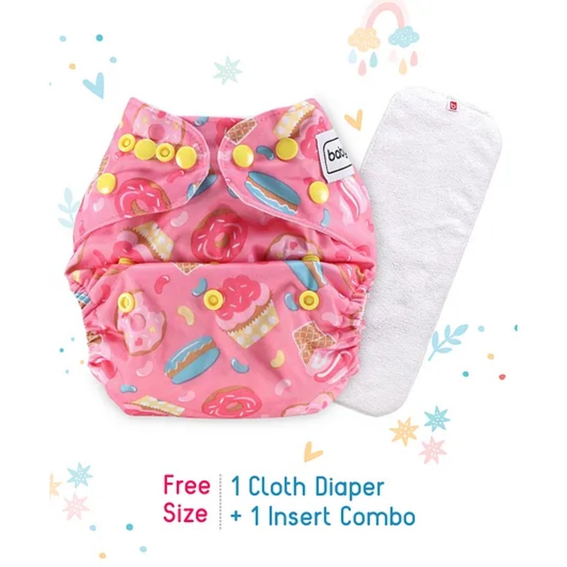 Babyhug Free Size Reusable Cloth Nappies With Insert Cupcakes Print – Pink