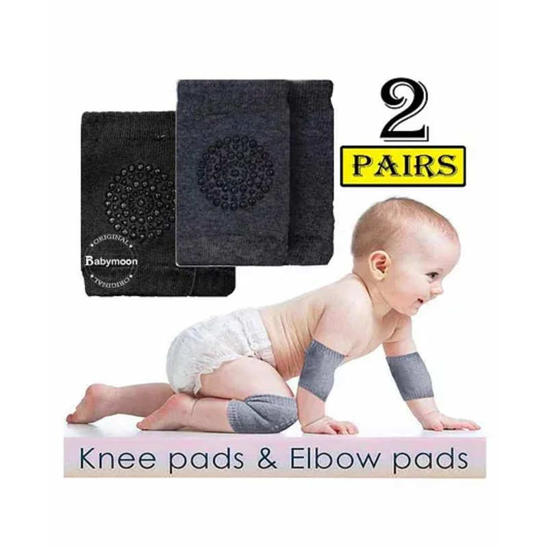 Babymoon Baby Anti Slip Stretchable Knee Cap Elbow Safety Protector Set Of 2 – Black & Dark Grey