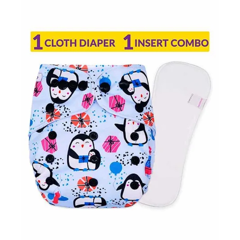 Bembika Reusable Cloth Diaper with Insert Penguin Print – Blue