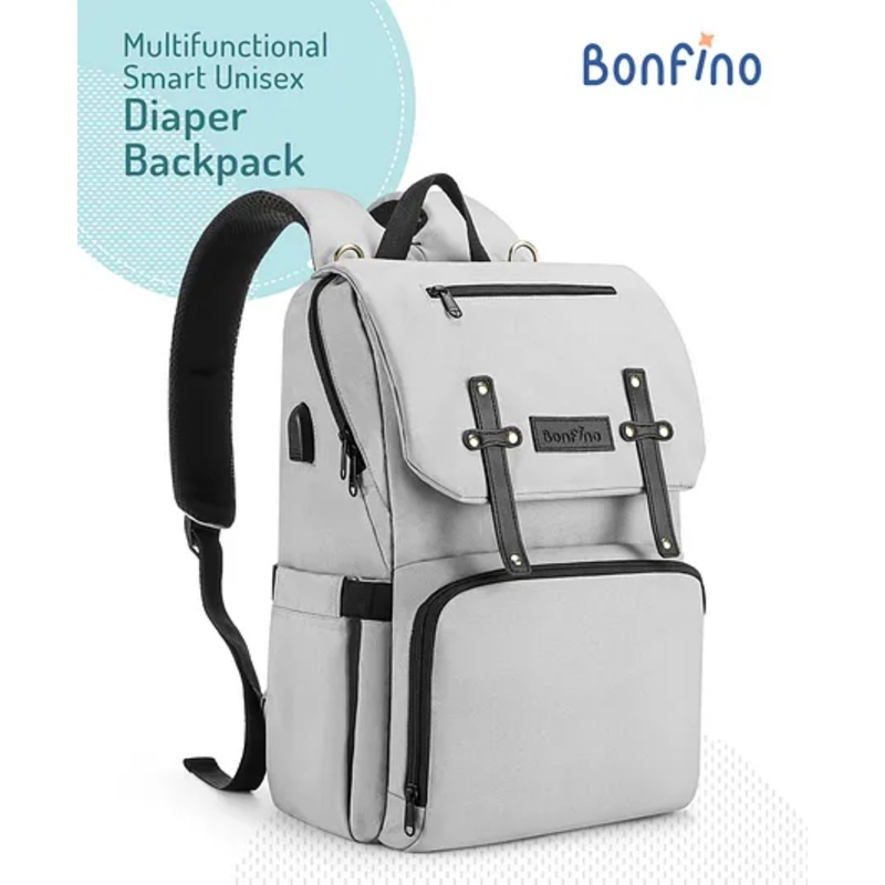 Bonfino Multifunctional Smart Diaper Backpack- Grey
