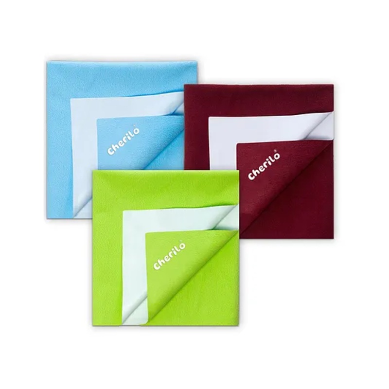 Cherilo Waterproof Reusable Baby Dry Sheet Small Pack of 3 -Maroon & Sky Blue
