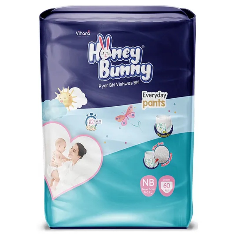 Honey Bunny New Born Everyday Baby Pants Diapers – 60 Pcs