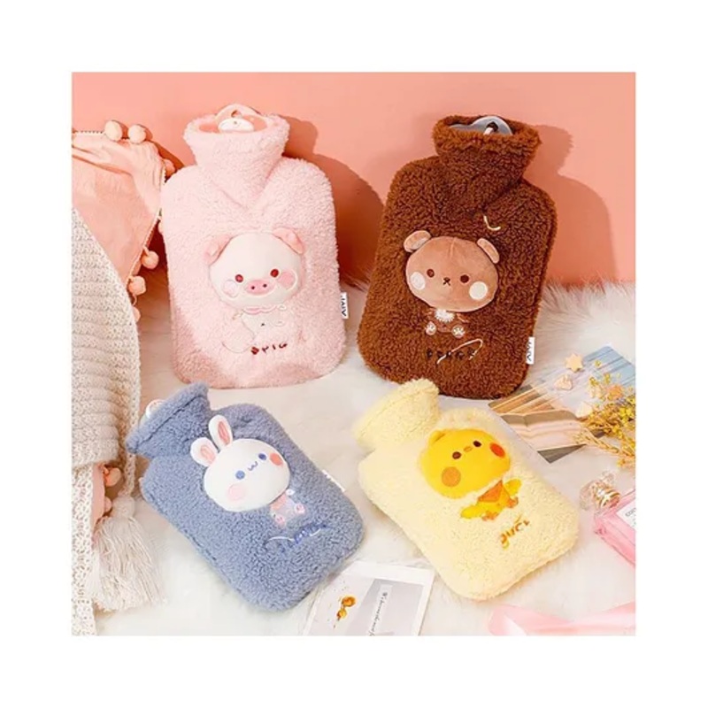 Hot Water Bag with Plush Cover for Pain Relief Heating Bag Heating Pad Hot Water Bottle & Rubber Bottle- 1000 ml Color May Vary