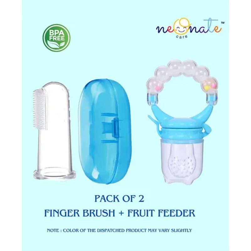 NeonateCare Finger Brush and Rattle Fruit Nibbler Pack of 2 ( Blue)