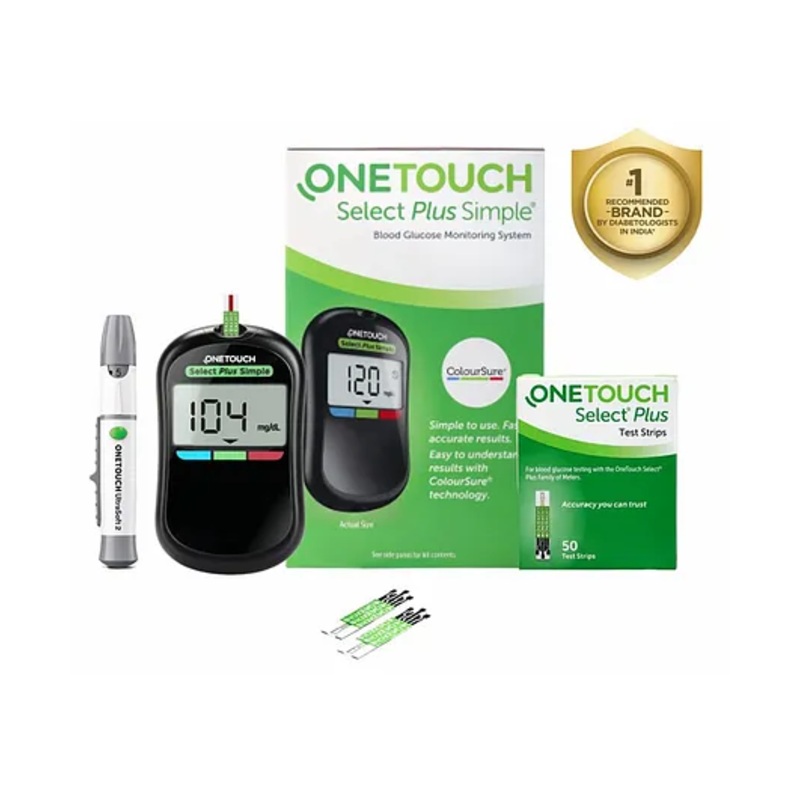 Onetouch Select Plus Simple Glucometer Machine With 50 Test Strips,10 Sterile Lancets & 1 Lancing Device