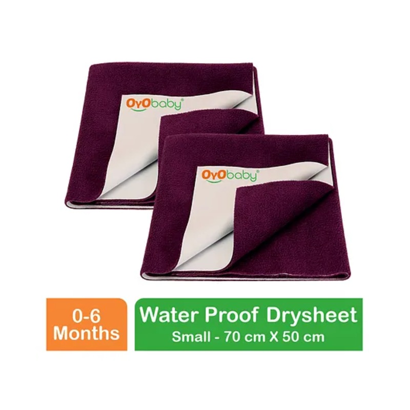 OYO BABY Anti-Piling Fleece Extra Absorbent Instant Dry Sheet, Baby Bed Protector, Waterproof Sheet, Small (70cm x 50cm), Pack of 2 – Plum