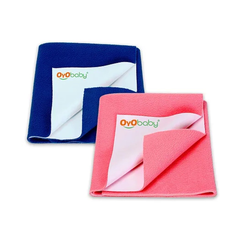 OYO BABY Soft & Waterproof Dry Sheet for Babies, Leakproof Bed Protector, Small (70cm x 50cm), Salmon Rose & Royal Blue (Pack of 2)