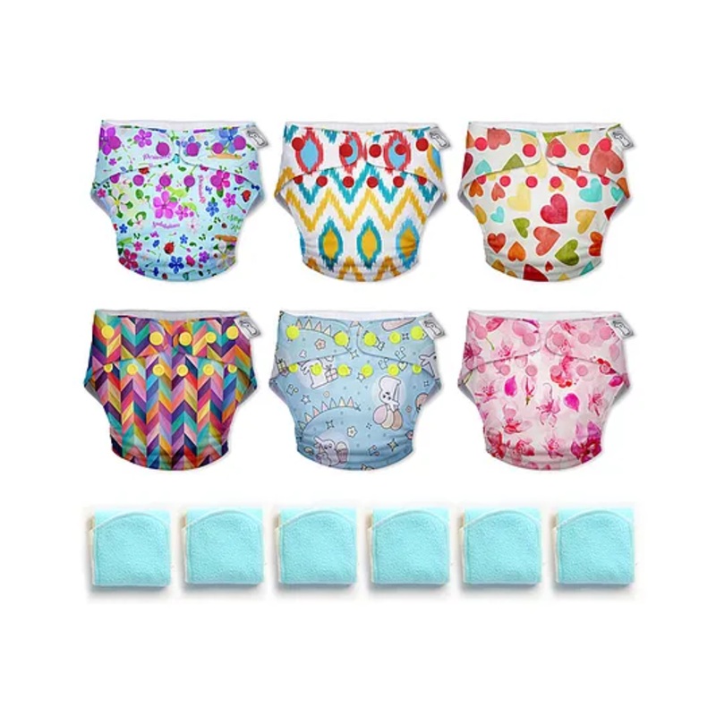 SuperBottoms Freesize UNO Cloth Diaper (3M – 3Y) Reusable, Absorbs 4-5 Pees – Pack of 6