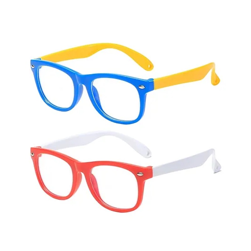 SYGA Pack of 2 Kids Anti-Blue Light Blocking Lightweight Retro Round Glasses for Age 4 to 9 Years old (Red & Blue)