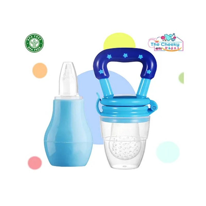 The Cheeky Kidzz Baby Nasal Nose Aspirator Vacuum Nose Suction Sucker Cleaning Squeezable Pump Tool For With Fruit Feeder Nibbler (BLUE)