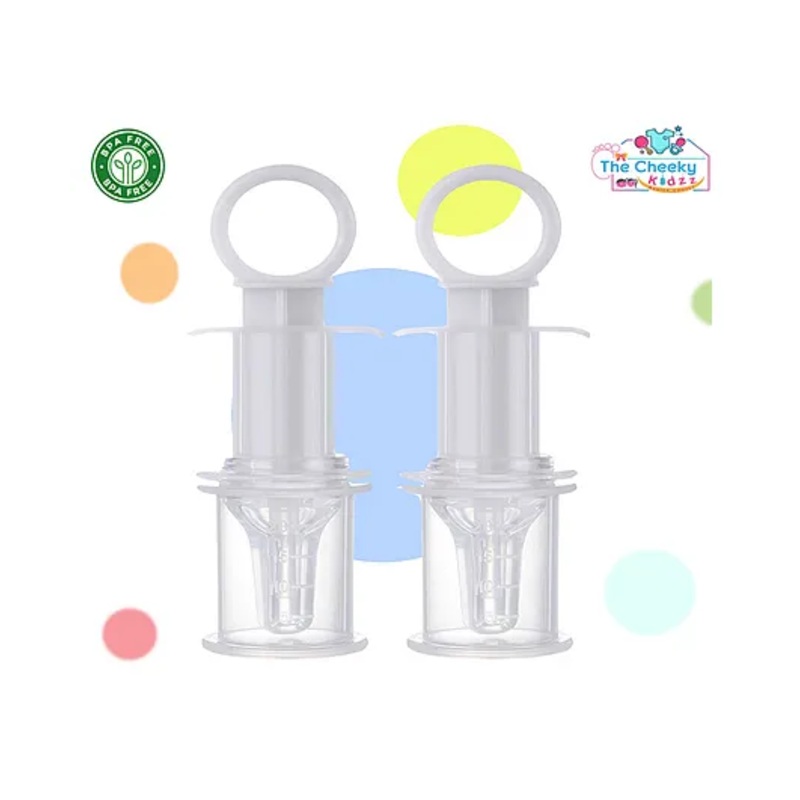 The Cheeky Kidzz Pack of 2  Multi-Functional Baby Smart Medicine Needle Feeder Squeeze Medicine Dropper Teethers BPA Free (MULTI-COLORS)