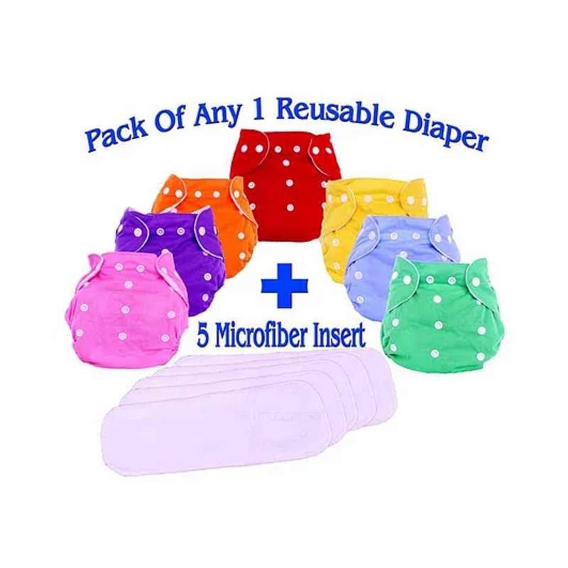 The Little Lookers Adjustable Cotton Diaper With 5 Inserts ( Colour May Vary)
