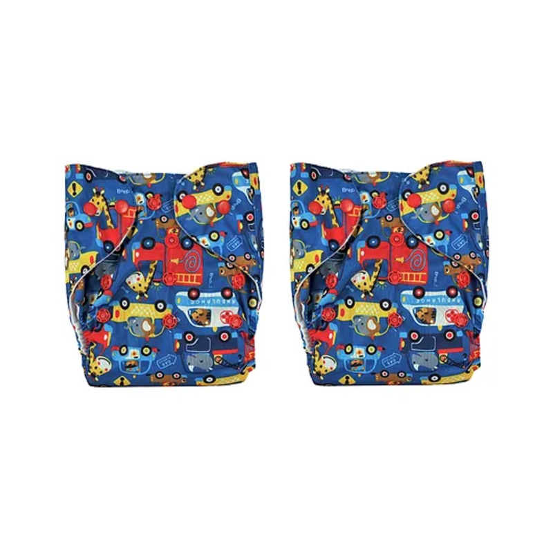 Adore Baby Unisize Adjustable Cloth Diaper with 5 Layer Charcoal Insert Vehicle Print Pack of 2 – Multicolour