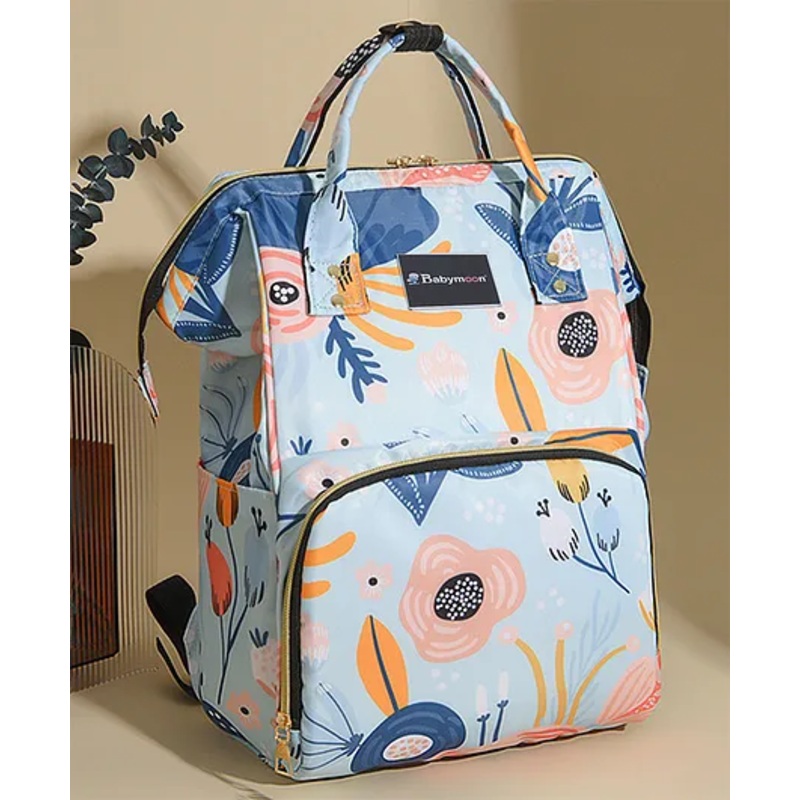 Babymoon Multifunction Mommy Bag Style Maternity Floral Print Diaper Backpack for Travel – Blue