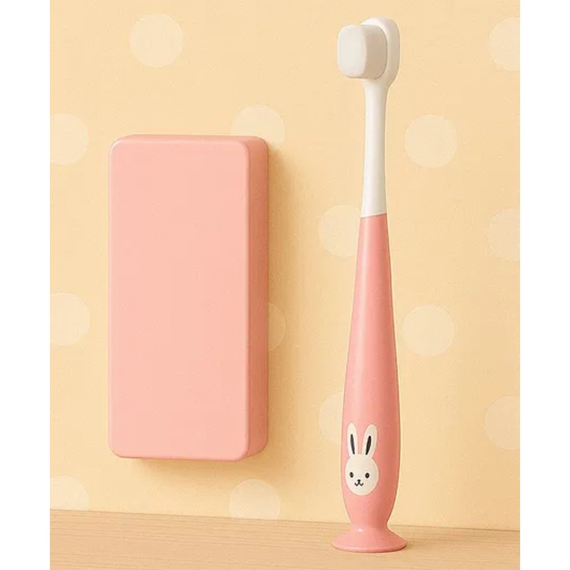 Badal Kidz Kids Bunny Toothbrush with Soft Silicone Head, Stand – Up Base – Pink