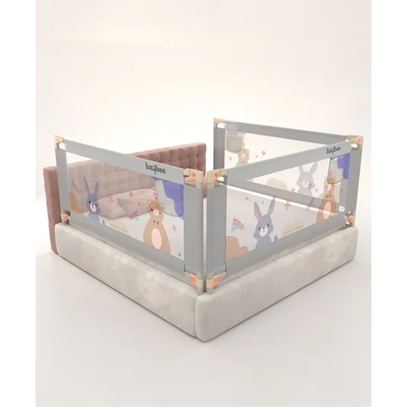 BAYBEE Baby Bed Rail Guard for Baby Toddlers Safety, Portable Kids Bed Rail Safeguard Fence with Adjustable Height | Foldable Single Side Bed Protector for Newborn Baby (Pack of 3, Light Grey, 200x80cm)