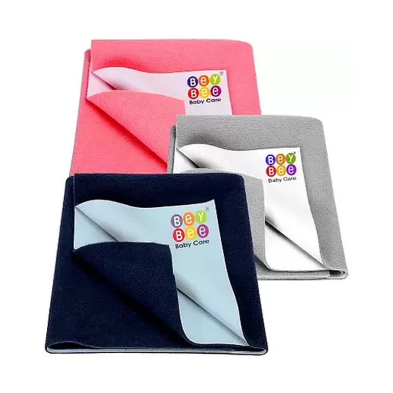 BeyBee Waterproof Sheet Extra Absorbent Fastest Dry Sheet For Baby Anti Piling Fleece Baby Bed Protector Small Pack of 3 – Grey Dark Blue & Salmon Rose
