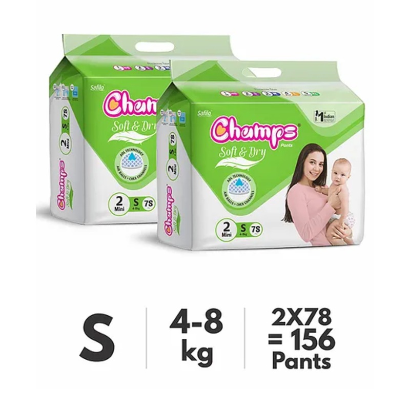 Champs Soft & Dry Diaper Pants Small Size Pack of 2 – 156 Pieces