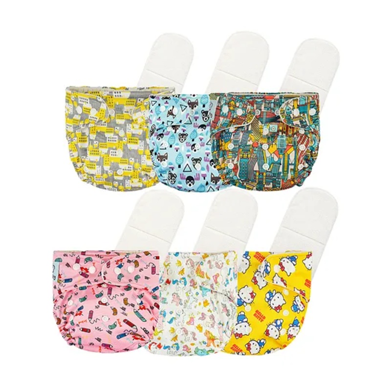 Deedry Cloth Diapers Reusable, Adjustable with Snap Buttons & comes with Insert – Pack of 6