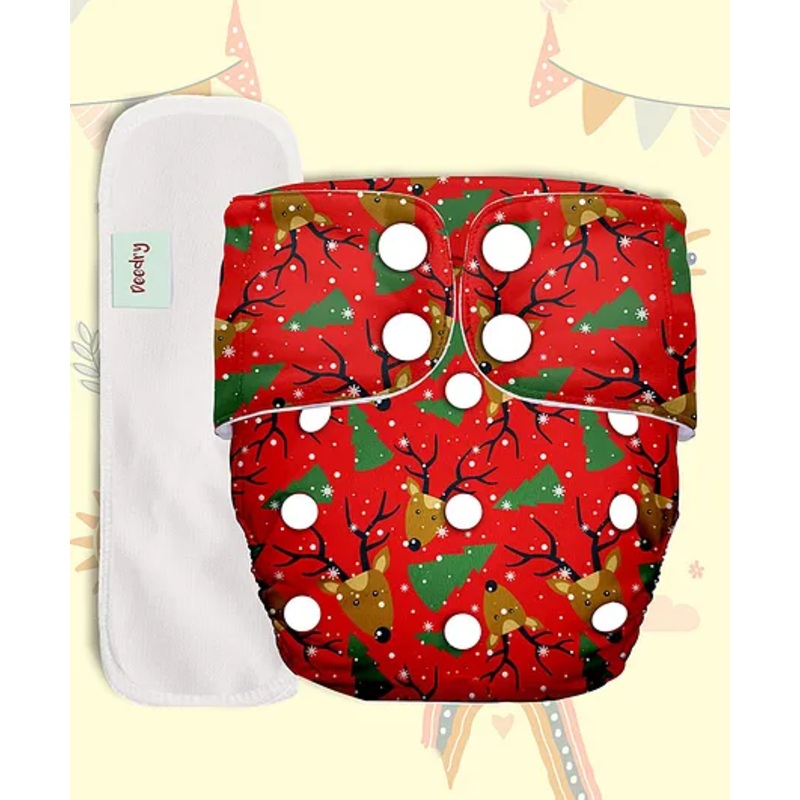 Deedry Reusable Adjustable Cloth Diapers with Insert Dear Print – Red