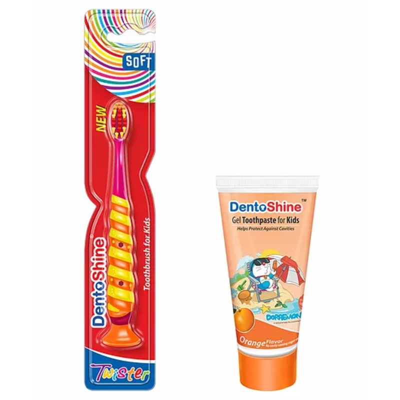 DentoShine Oral Care Combo Toothbrush And Orange Flavored Toothpaste- 80 gm