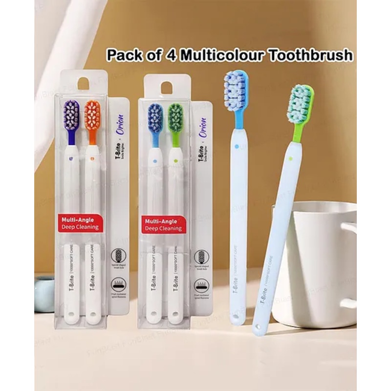 FunBlast Soft Bristles Manual Tooth Brush Set  Pack of 4 Multicolor