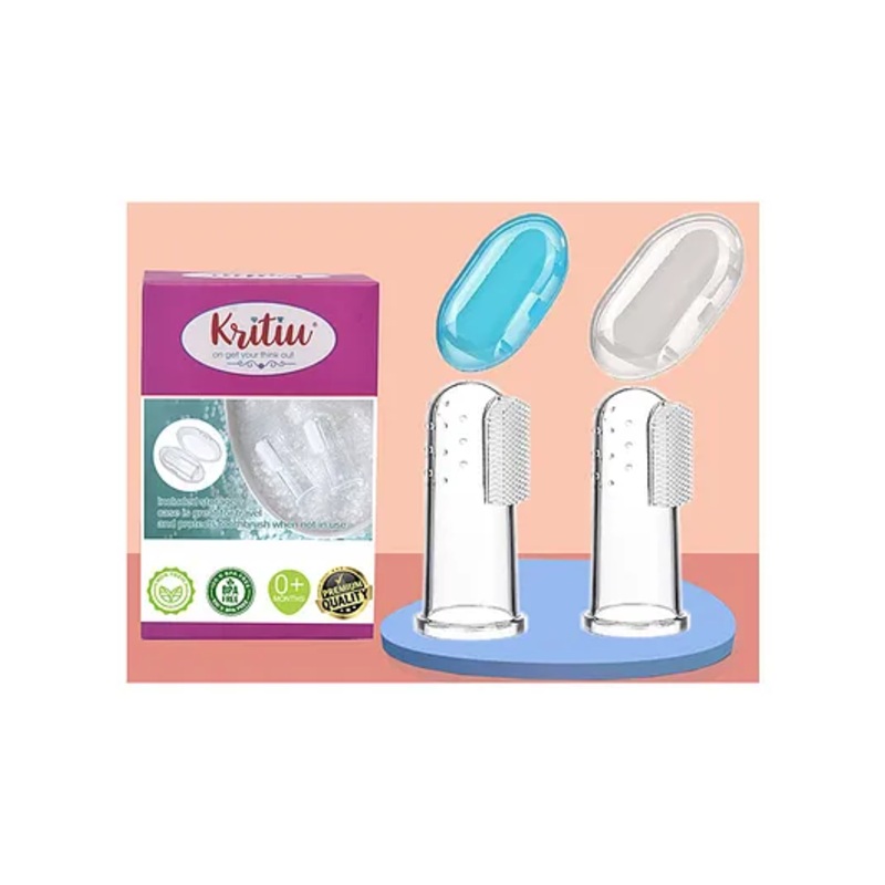 Kritiu Silicone Fingure Brush With Case Pack of 2 – White & Blue