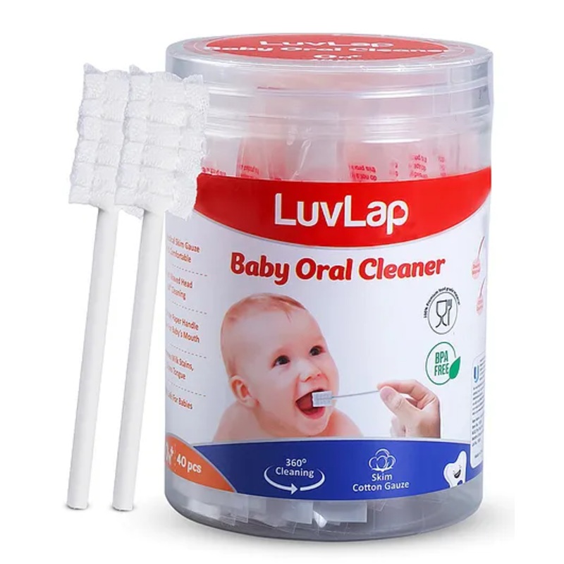 LuvLap 40pcs Oral Care Disposable Mouth Swabs for Cleaning Tooth, Swabsticks Baby Tongue Cleaning, 0-36 Months, White
