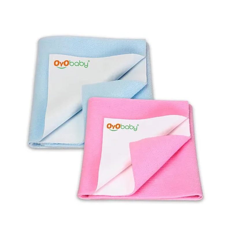 OYO BABY Anti-Piling Fleece Extra Absorbent Instant Dry Sheet, Baby Bed Protector, Waterproof Sheet, Small (100cm x 70cm), Pink and Blue (Pack of 2)