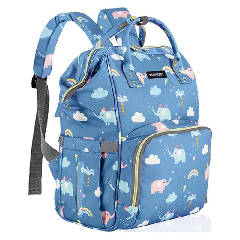 PACKNBUY Diaper Bag Backpack Elephant Print Baby Travel and Storage Bag – Blue