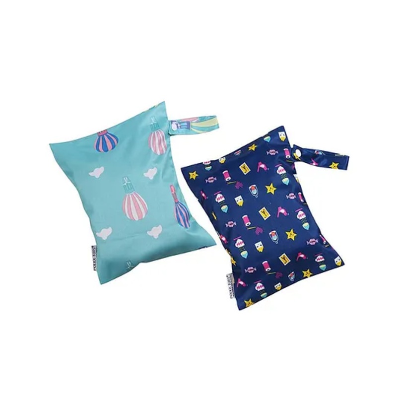 POLKA TOTS Waterproof & Reusable Wet Dry Baby Diaper Bag with Zipper for Travel, Beach, Pool, Dirty Gym Clothes, Wet Swimsuits, Toiletries Pack of 2 (25 x 25 cm, Mix – Air Balloon)