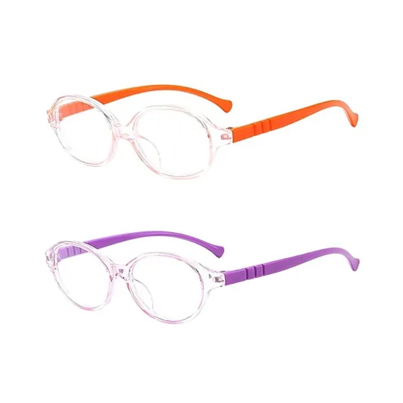 SYGA Pack of 2 Kids Anti-Blue Light Blocking Lightweight Retro Round Glasses for Age 4 to 9 Years old (Orange & Purple)