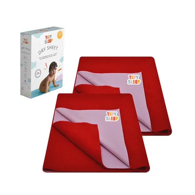 TIDY SLEEP Waterproof Baby Bed Protector Dry Sheet For New Born Babies- Cherry Red Pack of 2 (Medium)
